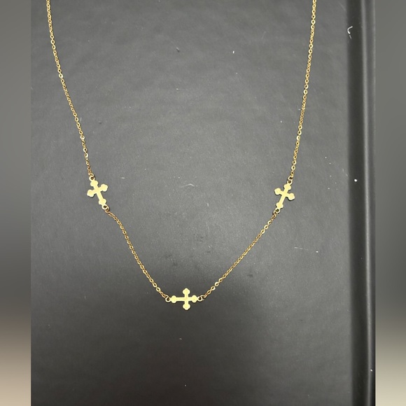 37. 10K Real Gold Mini Greek Cross Necklace - Picture 3 of 5